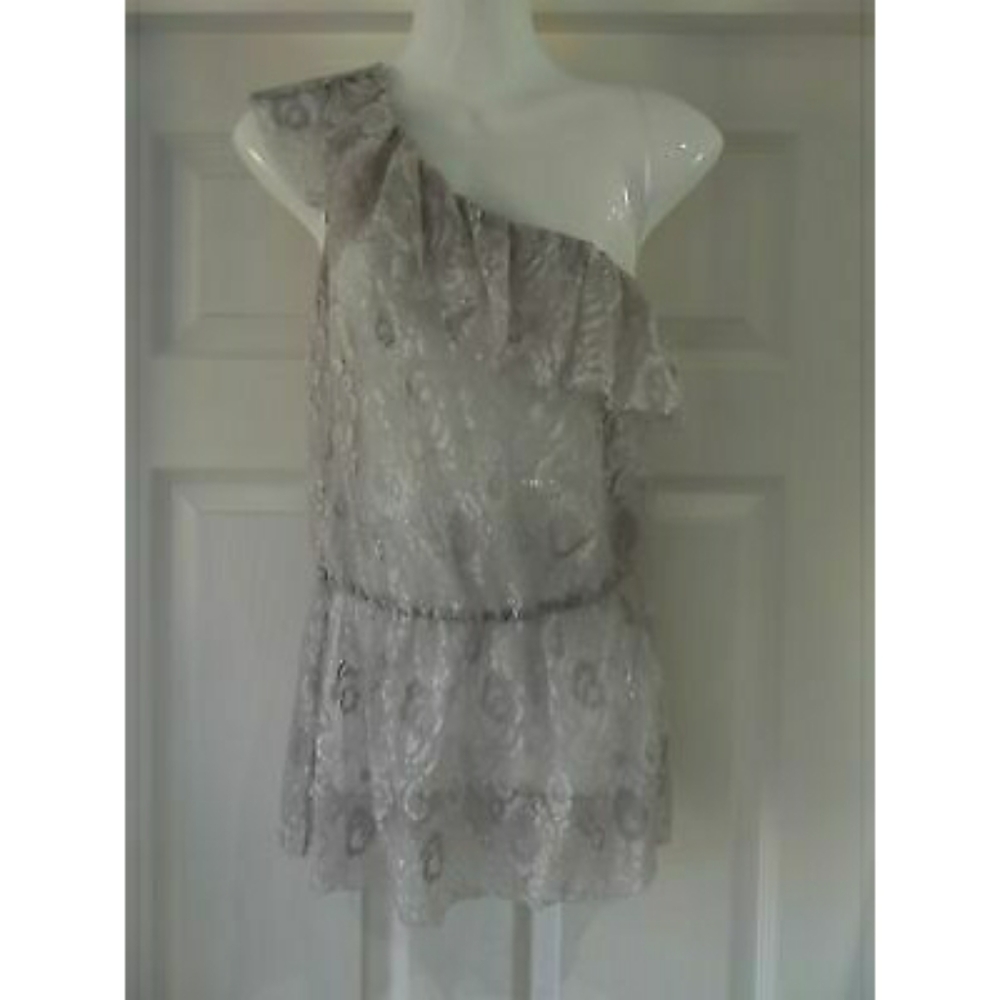 Topshop Lace One Shoulder Flounce Peplum Top Grey